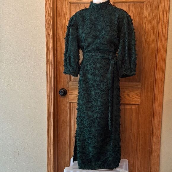 ZARA Blogger Favorite Emerald Green Textured Midi Dress - Picture 6 of 15
